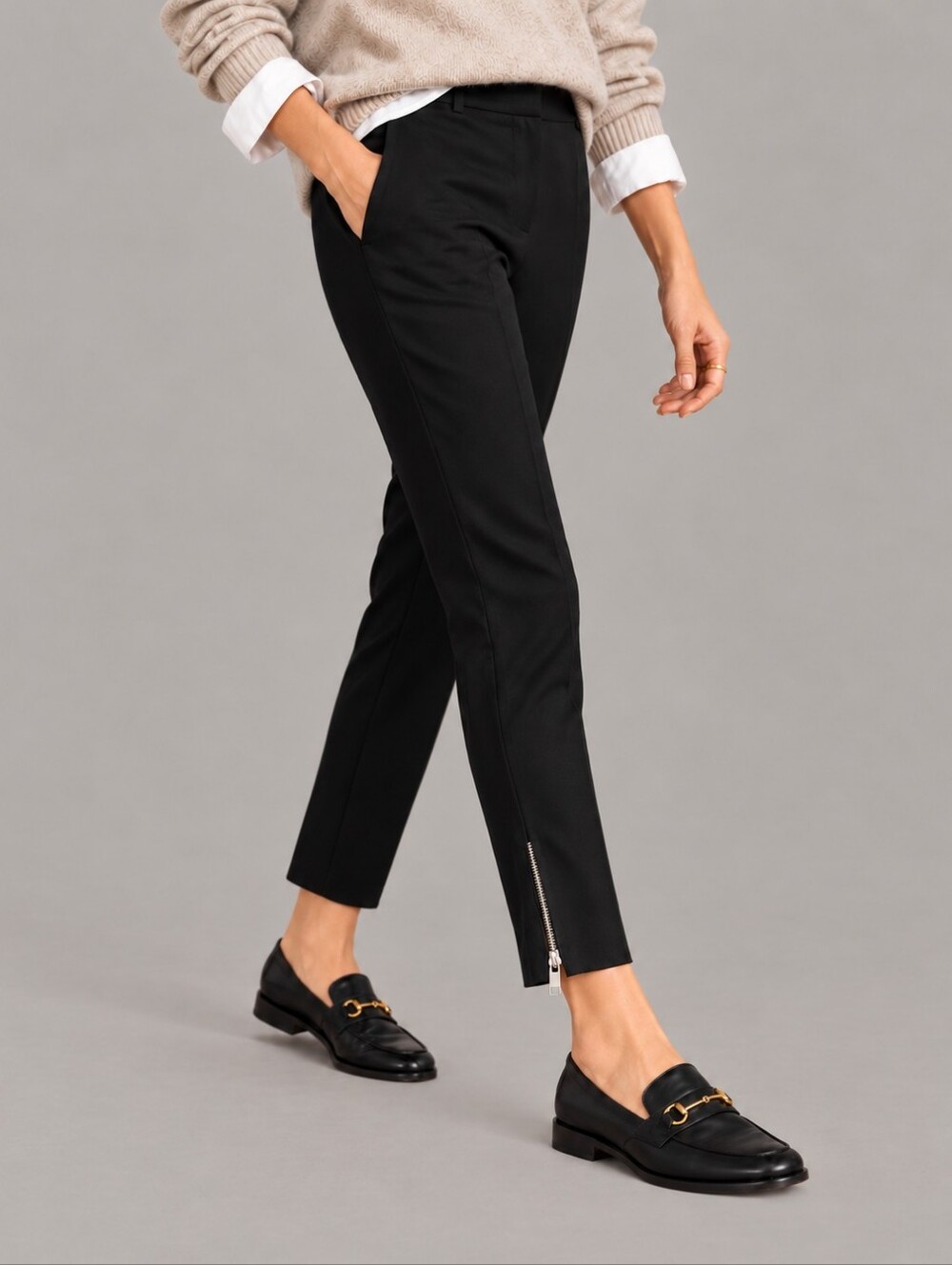 Theory Black Wool Blend Slim Tailored Ankle Zip Pants Womens Size 2